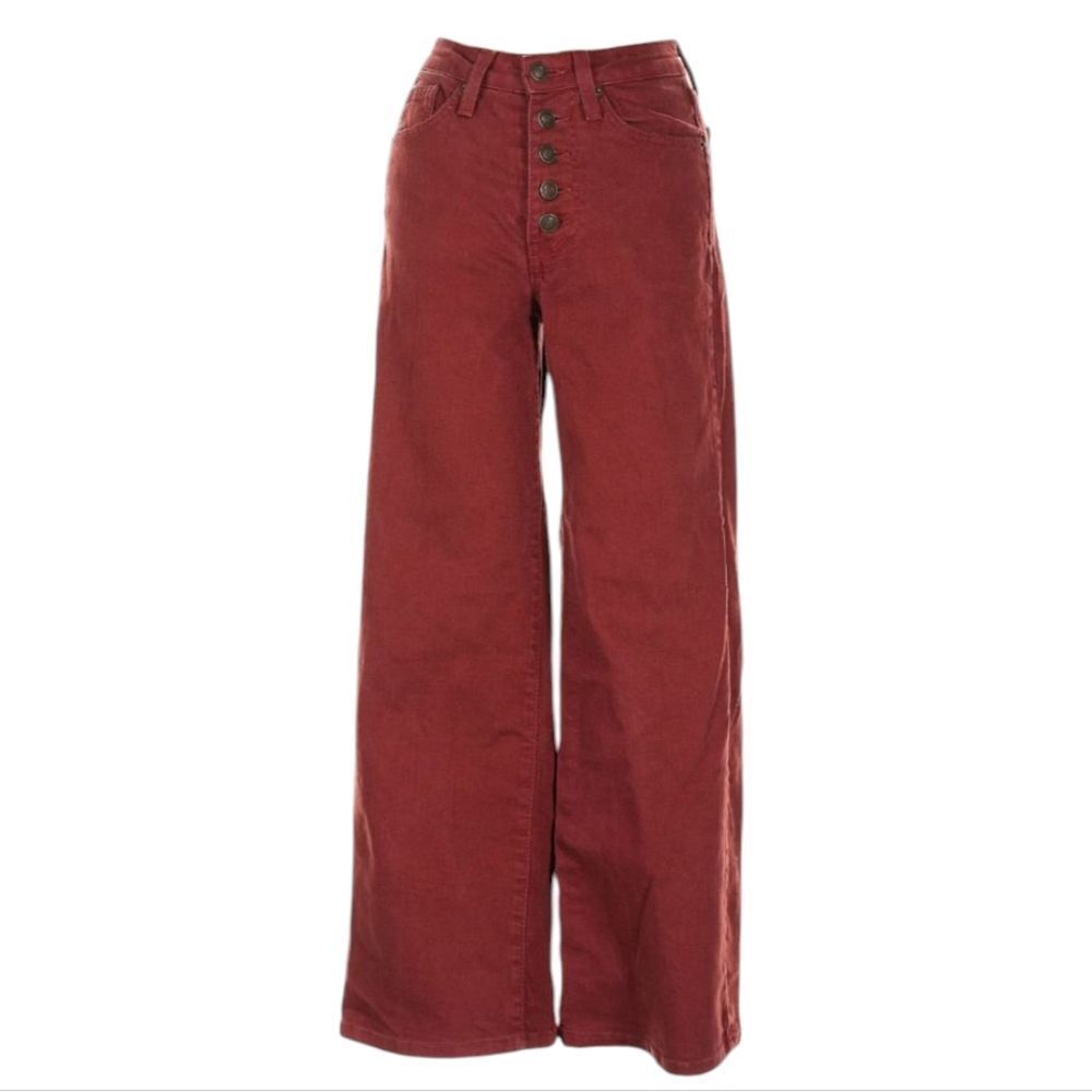 L.T.J. Los Angeles Genoa Wide Leg Jean Deep Red Multi button Fly 25
